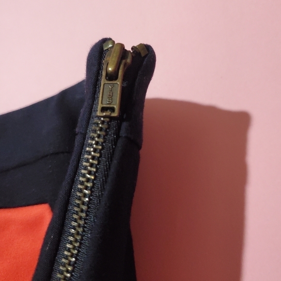 Vintage 1990s 90s Orange Dark Navy Professional Work Pencil Skirt - Picture 2 of 5